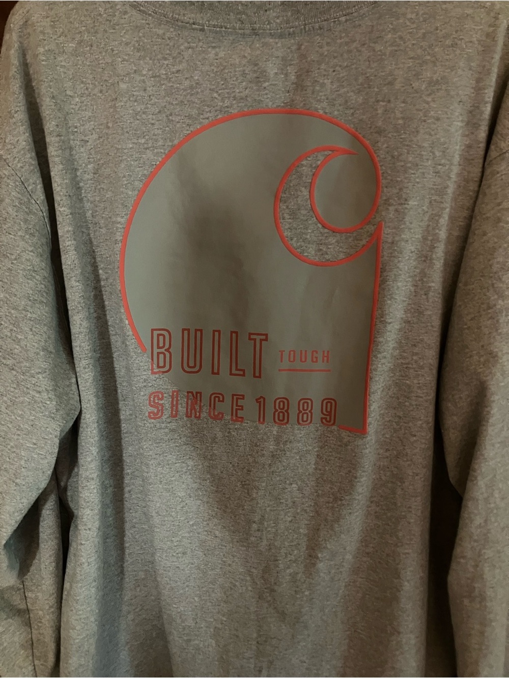 Carhartt Grey Long Sleeve Tee with Orange-Trim Logo